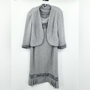 Brianna‎ Milay Embroidered Sequin Two Piece Jacket Dress Gray Size 18 Women's